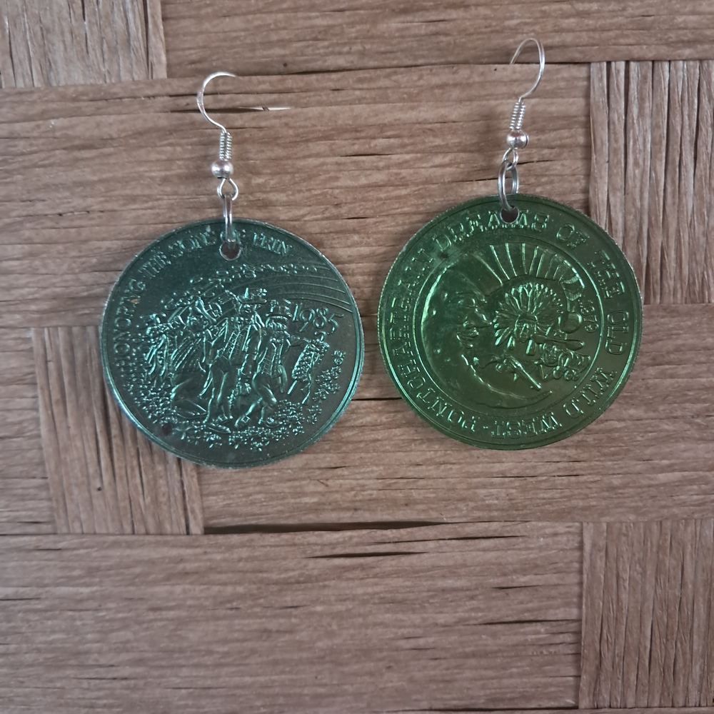 Green Coin Earrings